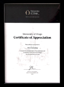 Words of appreciation from Otago University, New Zealand